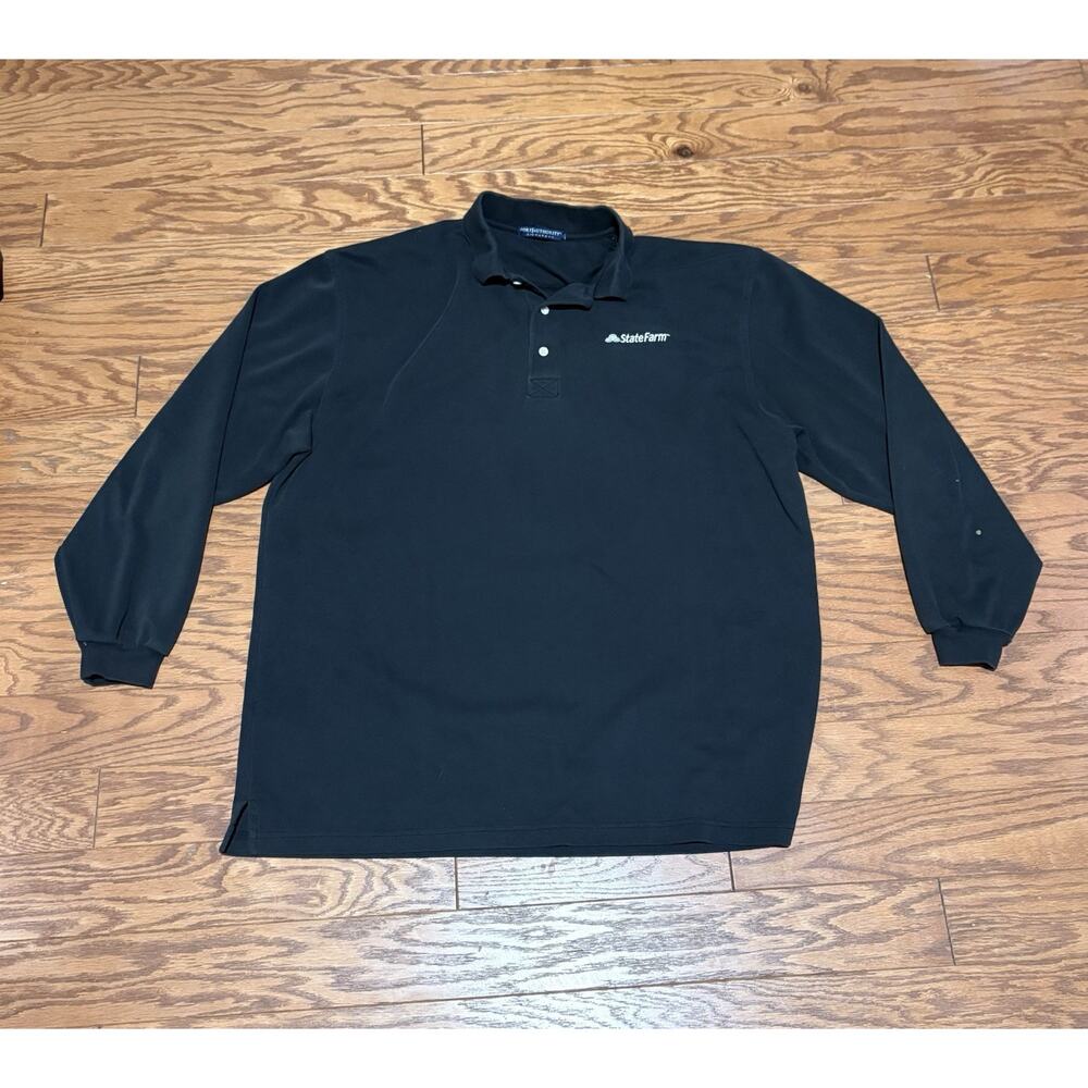 State Farm Port Authority Men's Black Long Sleeve Collard Polo Shirt, Sz XXL